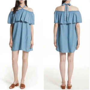Rebecca Minkoff Womens Havasu Blue Chambray Off the Shoulder Mini Dress Size 2